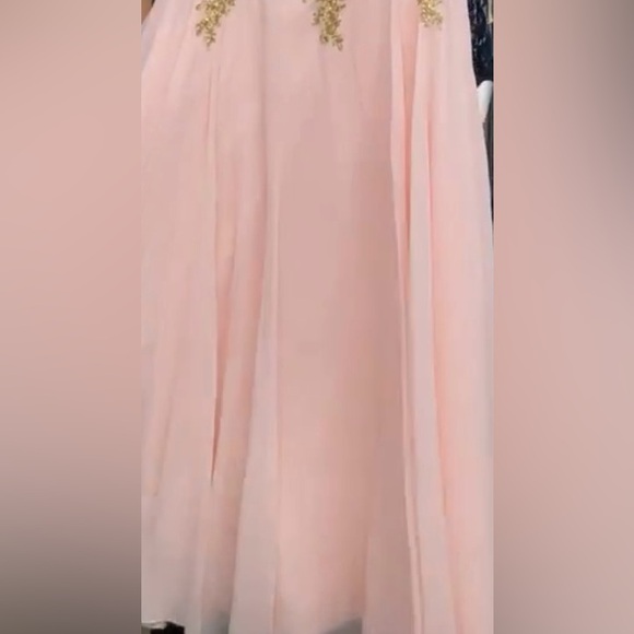 New Sheer Bateau Neck Long A Line Gold Lace Chiffon Prom Dress Evening Dresses - Picture 4 of 6